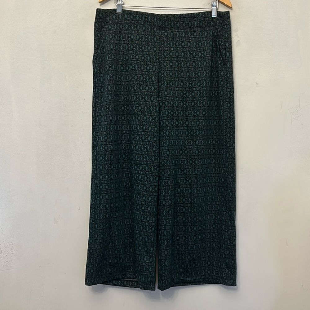 Max Studio pine green diamond pattern wide leg pull on pants Size XL New